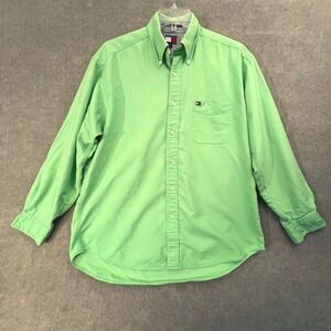 Tommy Hilfiger Mens L Long‎ Sleeve Button Down Shirt Casual Green Cotton